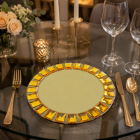 Assiette de présentation ronde en verre de luxe minimaliste à motif végétal de 13 pouces – Vaisselle pour la rentrée scolaire et les fêtes