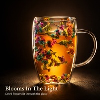 Mug en verre à double paroi avec fleurs séchées mélangées et poignée en verre, tasse à café ou à thé transparente, vaisselle pour la maison, le café ou comme cadeau