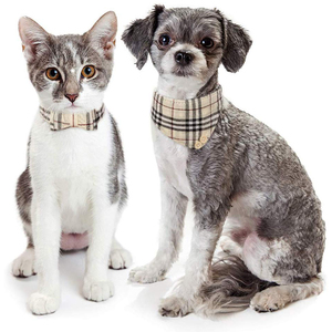 Conjunto de Collar y correa con lazo para perro, Bandana a cuadros bonita para caminar, corbata ajustable de cuero suave para perro pequeño con campanas - Product Image 5