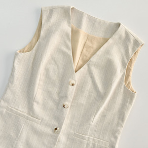 Gilet Enyami <span class=keywords><strong>pantaloni</strong></span> Casual in due pezzi da <span class=keywords><strong>donna</strong></span> a righe <span class=keywords><strong>Beige</strong></span> alla moda senza maniche gilet a vita bassa Set di <span class=keywords><strong>pantaloni</strong></span> - Product Image 3