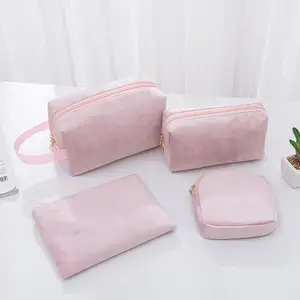 Tas penyimpan kosmetik, tas penyimpan kosmetik flanel Velvet portabel kapasitas besar dengan Logo