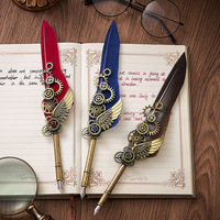 Ensemble de stylos plume anciens, boîte cadeau de papeterie steampunk, stylo plume mécanique gothique avec 5 pointes pour cadeau de mariage