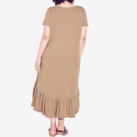 Robe T-shirt 100 % coton à manches courtes, col rond, ourlet à volants asymétrique, grande taille pour femme