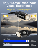 Câble HDMI 2.1 personnalisé OEM haute définition 8K/60Hz, vitesse 48 Gbps, pour TV 4K 120Hz, moniteur, projecteur, audio-vidéo, en nylon combiné