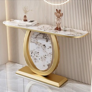 Mesa de consola de entrada rectangular moderna con marco delgado de acero inoxidable y sala elegante superior de piedra sinterizada duradera - Product Image 3
