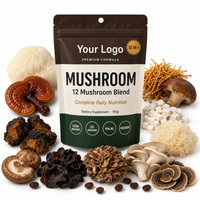 Poudre d'extrait de champignons 12-en-1, riche en bêta-glucanes, personnalisable OEM, Crinière de lion, Reishi, Cordyceps, Chaga, soluble dans l'eau