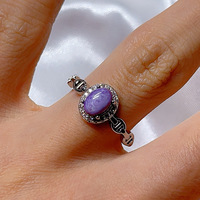 Bague ouverte ovale vintage en charoïte naturelle, pierre violette, style filigrane, tendance