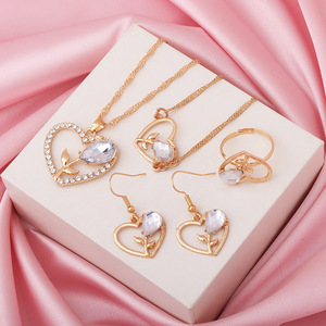 Heart Shape Jewelry <b>Set</b> For Women Crystal Rhinestone Necklace Earrings Ring <b>Bracelet</b> Gift Fashion Jewelry <b>Sets</b> - Product Image 3
