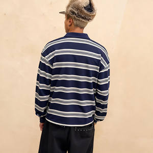 Camiseta de Manga Larga para Hombre, Personalizada por el Fabricante, de Algodón Suave, con Cuello de Botones, Color de Contraste, a Rayas, Informal - Product Image 2