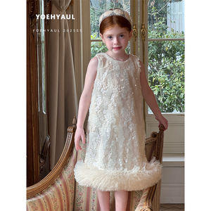 YOEHYAUL 25008 elegante fodera in cotone bambina abito <span class=keywords><strong>da</strong></span> <span class=keywords><strong>sera</strong></span> con paillettes senza maniche per bambini vestito compleanno <span class=keywords><strong>da</strong></span> principessa - Product Image 1