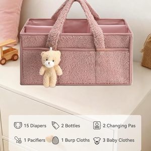 Sac de rangement spacieux pour bébé, doté d'une texture douce en laine d'agneau et d'un motif de logo charmant, idéal pour organiser les jouets. - Product Image 3