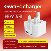 Chargeur rapide transfrontalier double port A+C 35W, norme britannique, fabriqué en Chine, modèle Sx-20250516, tête de charge pliable pour iPhone 817