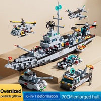 Juego de Bloques de Construcción de Portaaviones con Helicópteros, Jets y Vehículos Militares, Juguete Educativo STEM, Regalo para Niños, Venta Directa de Fábrica