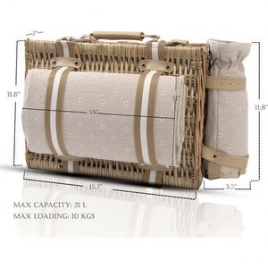 Cesta Rotonda in Rattan con Manici in Vimini Bianco <span class=keywords><strong>e</strong></span> Legno Intrecciato, Manici in Pelle, Set da Picnic per <span class=keywords><strong>4</strong></span> Persone, Borsa da Picnic per 5-6 Persone, 2 Pezzi per Esterni, 8-<span class=keywords><strong>3</strong></span> - Product Image 6