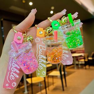 Llavero de taza de té de burbujas luminoso con acrílico y aceite, bonito colgante de arena movediza líquida, accesorio para mochila escolar, pequeño regalo al por mayor - Product Image 2