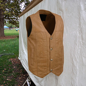 Gilet en cuir véritable pour homme, col en V, fermeture éclair sur le devant, vêtement d'extérieur décontracté, coupe régulière, couleur unie, vêtement d'hiver, style motard, coupe-vent - Product Image 3