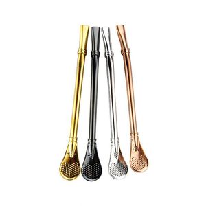 M0396 Cuillère-filtre à thé <span class=keywords><strong>Pipette</strong></span> Mate Pailles à thé en acier inoxydable Cuillère-filtre à boire Outils à thé réutilisables en forme de gourde - Product Image 1