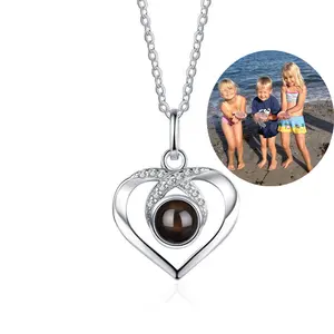 100 Different Languages I Love You S925 silver personalized Photo Projection Necklace pendant - Heart