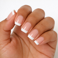 Uñas Postizas Cortas y Redondas Estilo Francés, Lindas y Retro, de ABS, Fáciles de Aplicar, Ecológicas