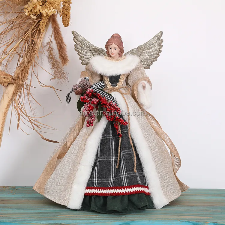 SOTE boneka Natal, dekorasi meja rumah boneka malaikat Natal warna coklat dengan sayap plastik bersinar 30/40CM