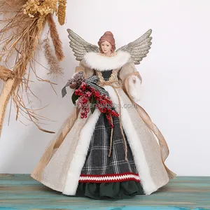 SOTE 30/40CM Brown Christmas Angel Doll Ornaments Home Table Decor With Shining Plastic Wing Xmas Tree Topper Xmas Decorations