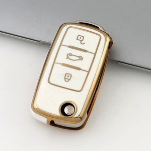 Funda de TPU con Borde Dorado para Llave de Coche Personalizada, Compatible con <span class=keywords><strong>VW</strong></span> Golf, Polo, Tiguan, Passat, Caddy, Funda para Llave Plegable, Bolsa para Control Remoto - Product Image 3