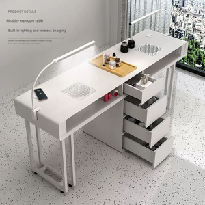 Mesa de Manicura Blanca de Lujo con Luz LED y Colector de Polvo, Muebles de Salón de Belleza, Mesa de Manicura para Salón de Uñas Profesional - Product Image 2