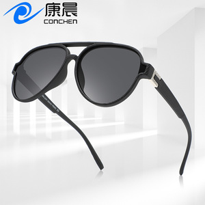 Gafas de sol Conchen Aviator para hombre, polarizadas, UV400, montura negra de PC, lentes TAC para protección solar, pesca, viajes, conducción, moda. - Product Image 1