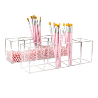 Transparent acrylique fait à la main 5 trous étui de maquillage pinceau de maquillage crayon à sourcils rouge à lèvres boîte de beauté finition de bureau boîte de rangement