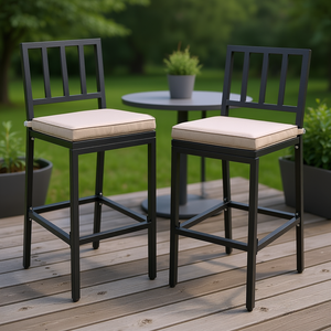 Ensemble de 2 tabourets de bar pour patio, structure en métal, coussin amovible, mobilier de bar d'extérieur, design contemporain - Product Image 2