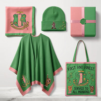 Ensemble cadeau de foulard haut de gamme avec logo personnalisé, rose saumon, vert, 1908, Sororité, Lettres grecques, Souvenir universitaire