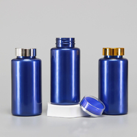 Vente directe d'usine, flacon de médicaments en PET bleu, emballage de flacon de pilules avec bouchon à vis/bouchon à rabat