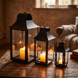 Set 3 Pillared Handmade Embossed 1 Color Iron Lantern Eco-Friendly Durable Portable <b>Candle</b> <b>Holder</b> Home Decoration Indoor <b>Outdoor</b> - Product Image 5