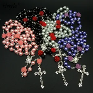 8mm rosario perline rosa rosa perle rosario collana rosario perline cattolico per donna ragazze battesimo regali cattolici HS1356