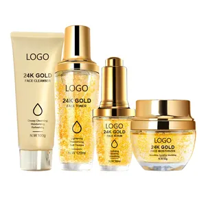 Private Label Skin Care Set Cleanser, Toner, Moisturizer, Serum Anti Aaging Collagen 24K Gold Korean Skin Care Kit
