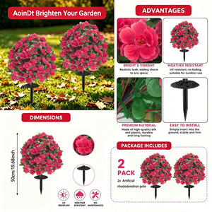 Bouquet de roses rouges artificielles avec feuilles vertes et piquet métallique pour décoration de jardin, porche, allée et pelouse - Product Image 4