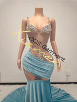 Robes de soirée maxi bleu ciel scintillantes Ocstrade pour femmes, robes de bal longues personnalisées avec strass, robes de soirée élégantes pour bal de promo 2024