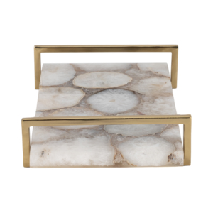 Vassoio rettangolare in marmo con manico in metallo per centrotavola decorativo per la casa - Product Image 4