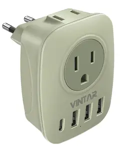 VINTAR Green Travel Adapter USA to Eu Travel Plug Colorful Type E/F Charger Travel Essentials