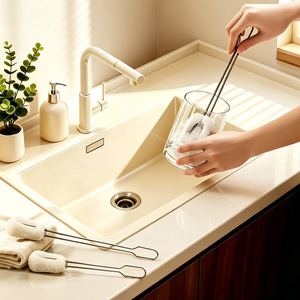 Stainless Steel Cup Brush Long Handle For Glass Bottle Cleaning Kitchen Use 304 Material Hook Type - Product Image 2