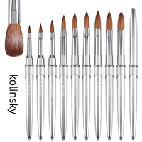 Stylo de manucure en gel UV argenté pour extension d'ongles de luxe 100% pur Kolinsky, poignée en métal à embout serti