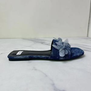 2024 Mù<span class=keywords><strong>a</strong></span> Hè Sản Phẩm Mới Nổi Tiếng Za Thiết Kế Slide Cho Dép Đi Trong Nhà Retro Màu Xanh Denim Mở Bãi Biển Giày Bowknot Chống-Trơn Phẳng Desi - Product Image 6