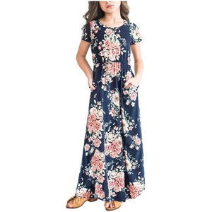 Vestido de verano informal con cuello redondo, bolsillos y estampado, estilo pastoral, holgado y recto, para niñas mayores, ideal para vacaciones y uso diario. - Product Image 5