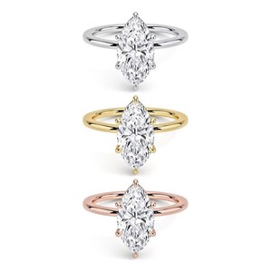 แหวนเพชรทรงมาร์ควิส IGI 1 กะรัต ทอง 14K แหวนเพชร HPHT CVD สี DE VS1 ใบรับรอง IGI สไตล์คลาสสิก แหวนเพชรแล็บ - Product Image 1