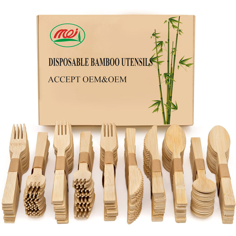 Well Polished Portable Bamboo Handmade To Go Travel Cutlery Bamboo Knife Fork And Tissue Paper Napkins Eco Fridendly Compostable Eco-Friendly