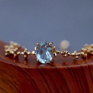 Bague en or véritable 18 carats avec pierre naturelle ovale en aquamarine, chaîne réglable, bijoux fins pour femme, Xinfly - Product Image 3