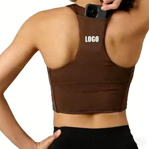Fabricants OEM personnalisés, débardeur de yoga à dos nageur avec poche, extensible dans 4 directions, respirant, uni, soutien-gorge de sport pour le <span class=keywords><strong>Pilates</strong></span> et l'entraînement pour femmes - Product Image 2