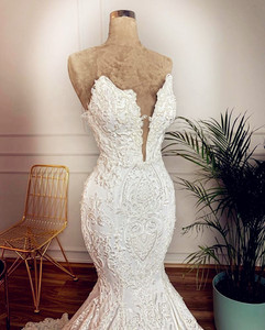 Robe de mariée sirène en dentelle appliquée, col en V, sans manches, robes de mariée africaines, <span class=keywords><strong>2022</strong></span> - Product Image 2
