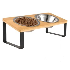 Support surélevé pour gamelles de chat avec deux bols, couleur bois naturel - Product Image 4