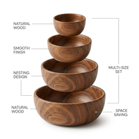 Ensemble de bols en bois d'acacia faits à la main, bols ronds pour servir des fruits et des collations, design classique, écologiques, pour mariage, maison, cuisine